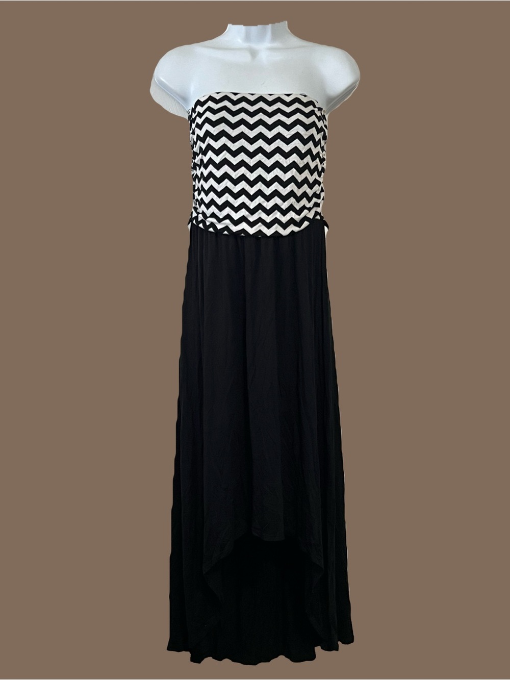 love J Strapless Chevron Bodice Black and White Maxi Dress